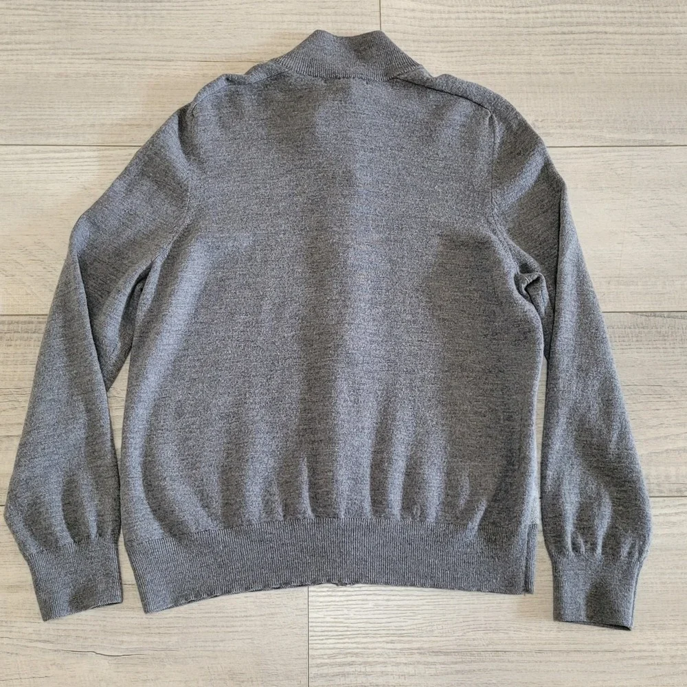 Banana Republic Sweater Mens L Gray 100% Wool‎ Argyle Full Zip Cardigan Preppy